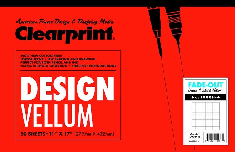Clearprint 11" x 17" 1000H Design Vellum Pad with Printed Fade-Out 4x4 Grid, 16 lb., 100% Cotton, 50 Sheets, 1 Each